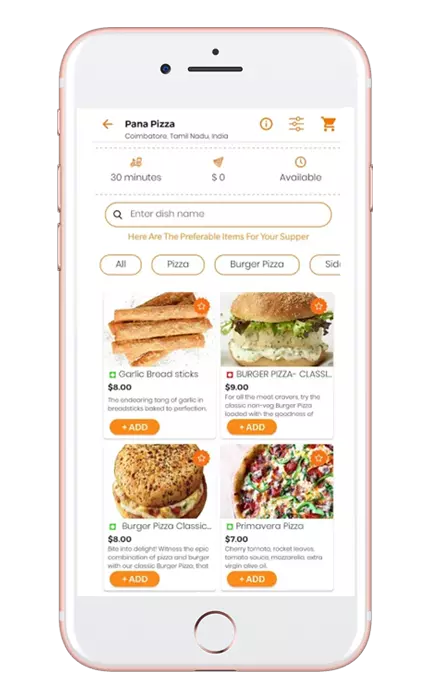 Mobile app for food delivery